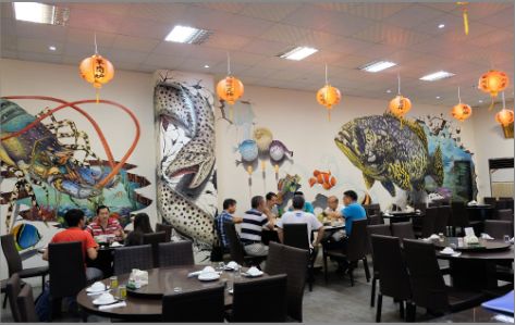 魏辉海鲜餐厅墙体彩绘